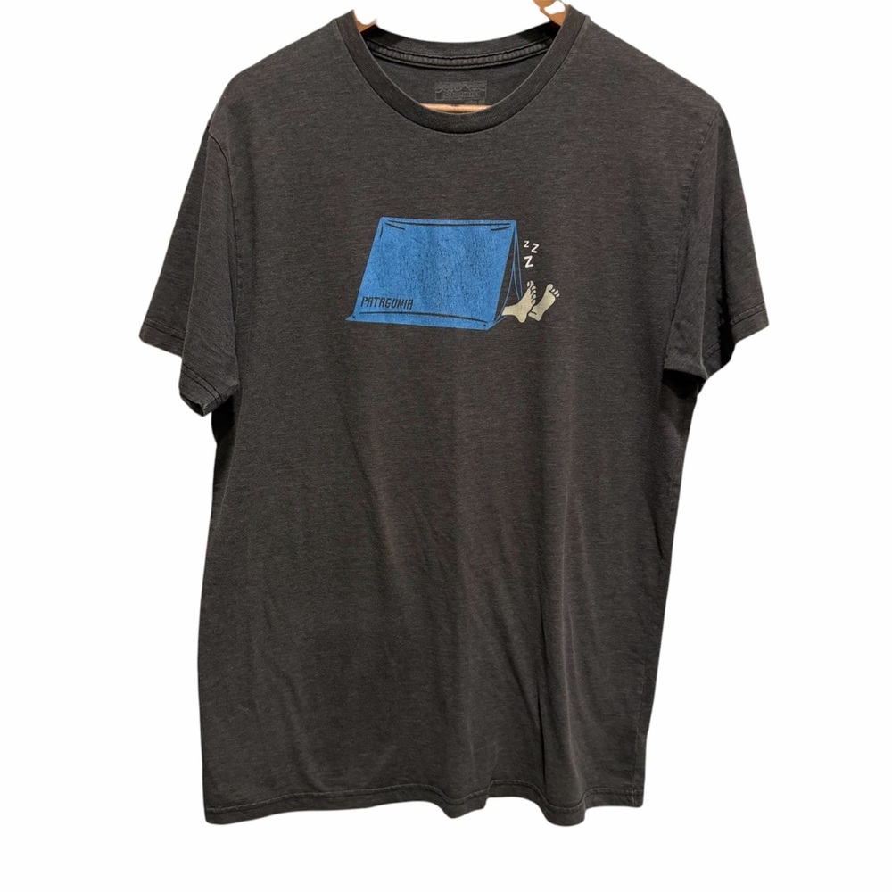 Patagonia Worn Wear Graphic Tee Camping Tent Sleeping Feet Organic Cotton L